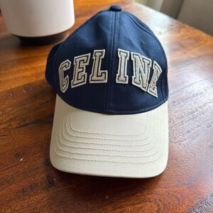 Celine Varsity Navy and Beige Embroidered Logo Baseball Cap